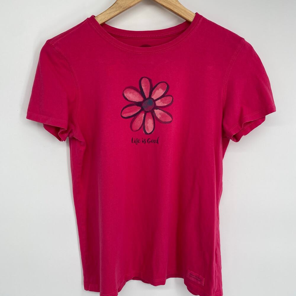 Life Is Good Top Women’s Small Pink Daisy Floral Whimsical Coastal‎ Vacation